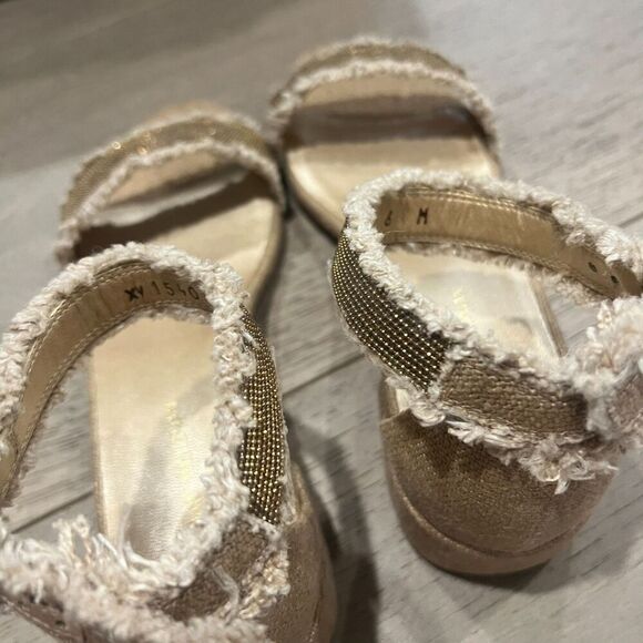 Stuart Weitzman Nudistchains Canvas Gold Sandals Tweed  Block US 6 - Picture 6 of 15